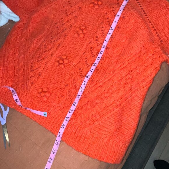 J.Crew Womens Orange Cable Knit  Poinele Sweater With Popcorn Flowea Sweater 3x - Picture 7 of 9